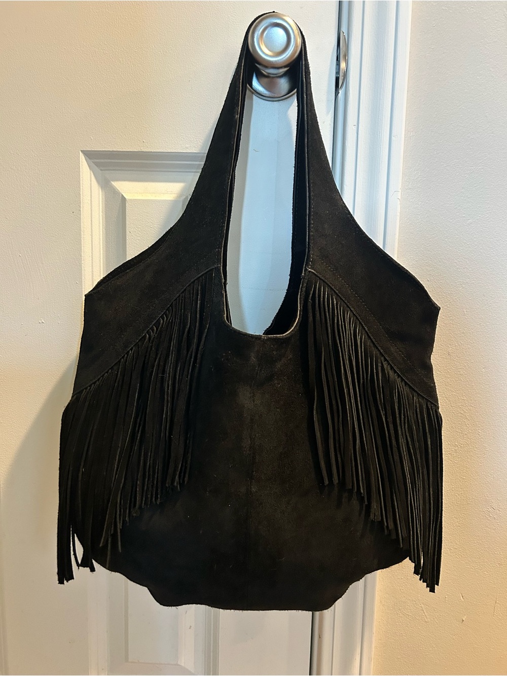 🍀(HTF Black!) Lucky Brand Nyra Tote Suede Leather Fringe Shoulder Bag - Picture 4 of 15